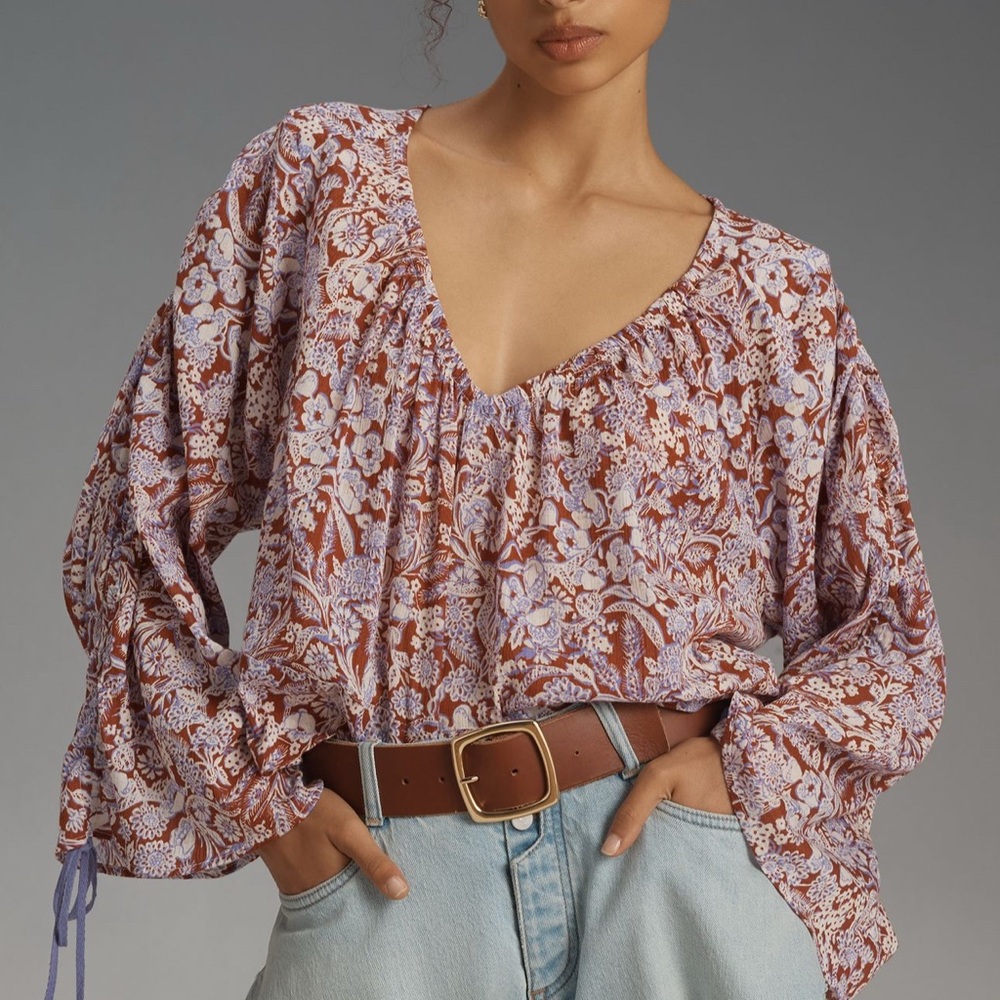 Anthropologie Red and Purple Floral Blouse